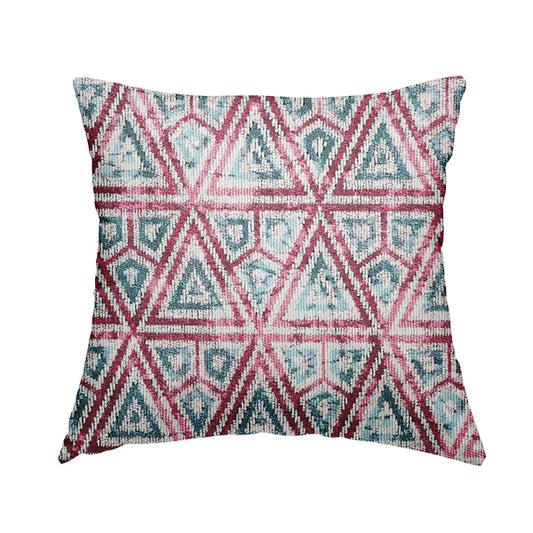Pink White Blue Balanced Shapes Design Soft Chenille Upholstery Fabric JO-225 - Handmade Cushions