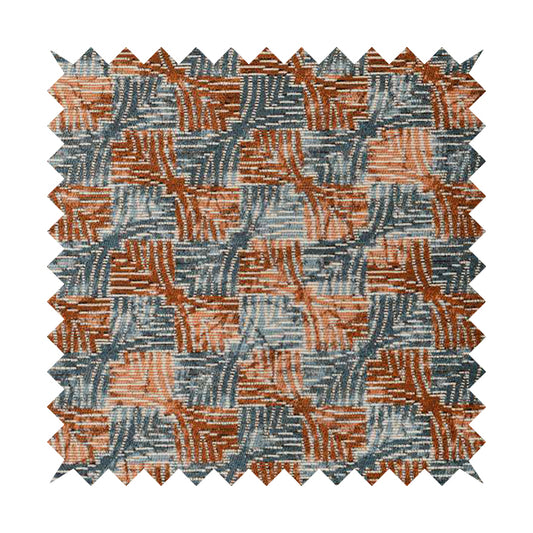 Blue Orange Checker Balanced Design Soft Chenille Upholstery Fabric JO-226