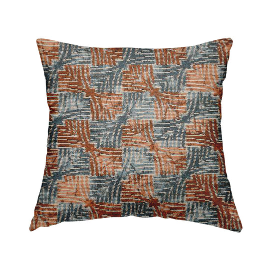 Blue Orange Checker Balanced Design Soft Chenille Upholstery Fabric JO-226 - Handmade Cushions