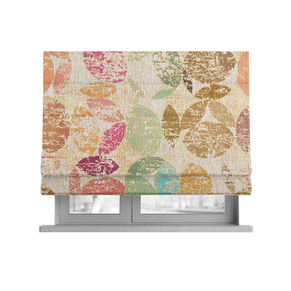 Multi Coloured Oval Leaf Design Soft Chenille Upholstery Fabric JO-228 - Roman Blinds