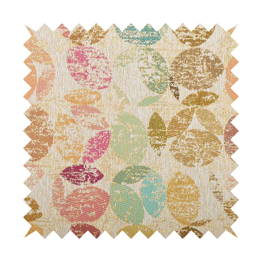 Multi Coloured Oval Leaf Design Soft Chenille Upholstery Fabric JO-228