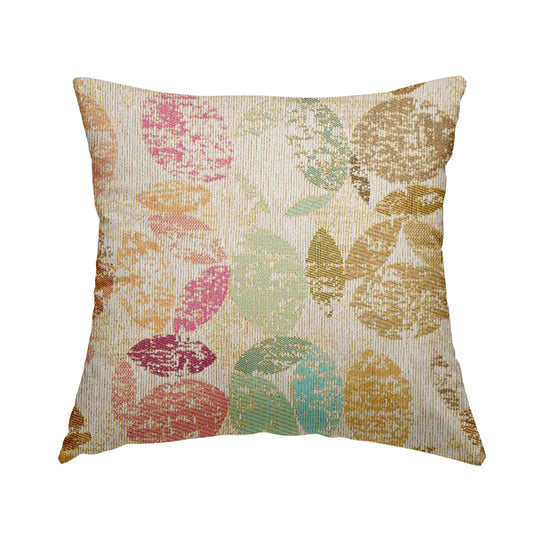 Multi Coloured Oval Leaf Design Soft Chenille Upholstery Fabric JO-228 - Handmade Cushions