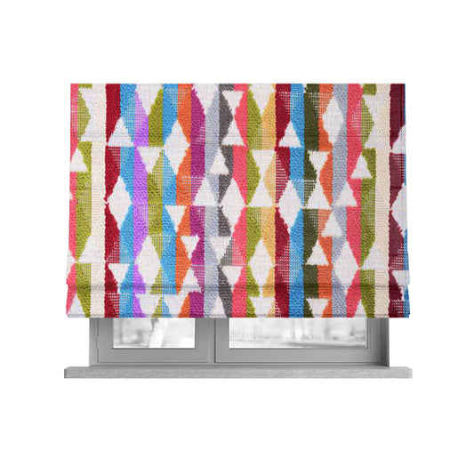 Amazilia Velvet Collection Multi Coloured Geometric Designer Pattern Soft Velvet Upholstery Fabric JO-230 - Roman Blinds
