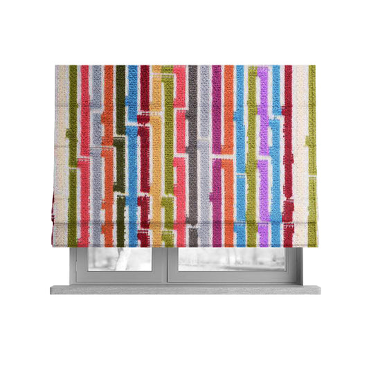 Amazilia Velvet Collection Multi Coloured Geometric Line Striped Designer Pattern Soft Velvet Upholstery Fabric JO-231 - Roman Blinds