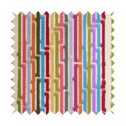 Amazilia Velvet Collection Multi Coloured Geometric Line Striped Designer Pattern Soft Velvet Upholstery Fabric JO-231