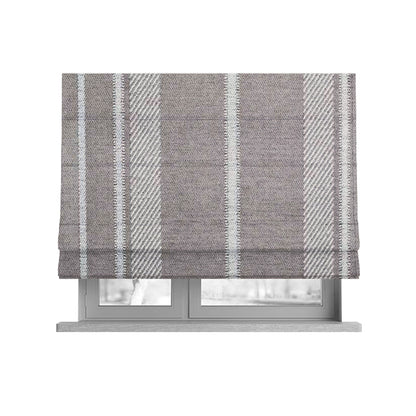 Highland Collection Luxury Soft Like Cotton Broad Striped Design Grey White Colour Chenille Upholstery Fabric JO-232 - Roman Blinds