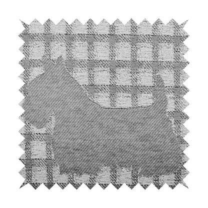Highland Collection Luxury Soft Like Cotton Scottish Terrier Scottie Dog Animal Design On Checked Grey White Background Chenille Upholstery Fabric JO-233 - Roman Blinds