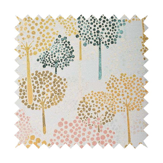 White Yellow Pink Blue Colours Tree Design Soft Chenille Upholstery Fabric JO-235