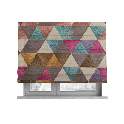 Le Triangle Collection Soft Feel Geometric Diamond Pattern Teal Pink White Colour Chenille Upholstery Fabric JO-237 - Roman Blinds