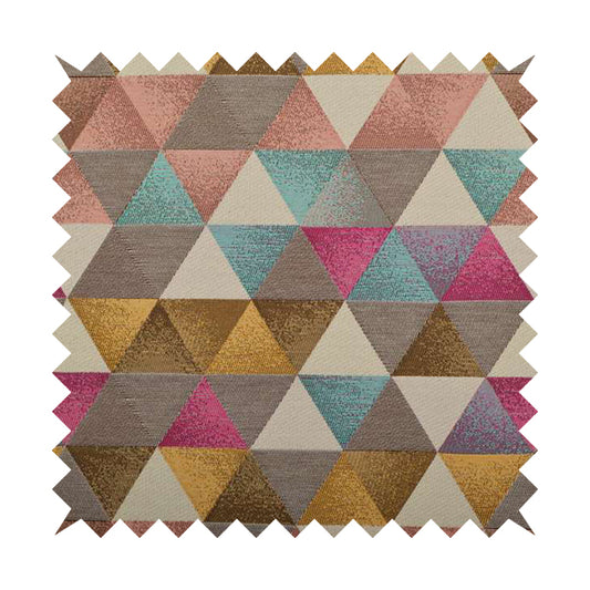 Le Triangle Collection Soft Feel Geometric Diamond Pattern Teal Pink White Colour Chenille Upholstery Fabric JO-237