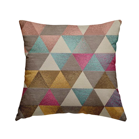 Le Triangle Collection Soft Feel Geometric Diamond Pattern Teal Pink White Colour Chenille Upholstery Fabric JO-237 - Handmade Cushions