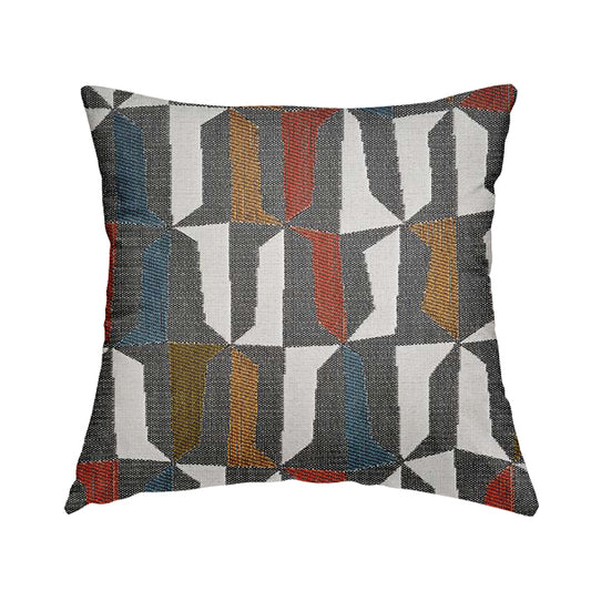 Grey Orange Yellow Green Colours Geometric Design Soft Chenille Upholstery Fabric JO-239 - Handmade Cushions