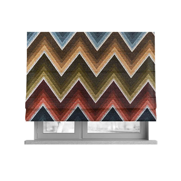 White Blue Rusty Red Green Colour Chevron Designer Soft Chenille Upholstery Fabric JO-240 - Roman Blinds