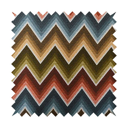 White Blue Rusty Red Green Colour Chevron Designer Soft Chenille Upholstery Fabric JO-240