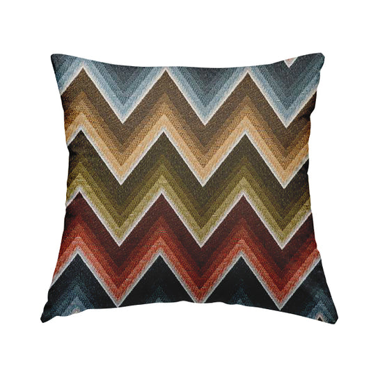 White blue rusty red green colour chevron designer soft chenille upholstery fabric