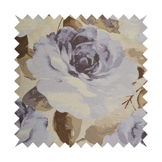 Brown With Purple Colour Blossom Floral Flower Pattern Leaf Chenille Upholstery Fabric JO-244