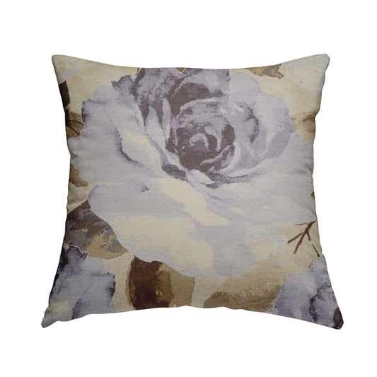 Brown With Purple Colour Blossom Floral Flower Pattern Leaf Chenille Upholstery Fabric JO-244 - Handmade Cushions