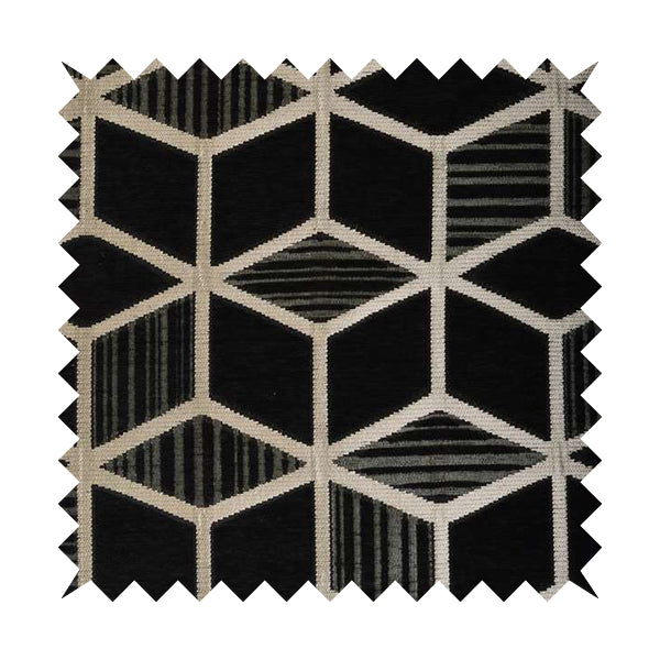 Vegas Black Gold Shiny Geometric Cube Design Soft Chenille Upholstery Fabric JO-246