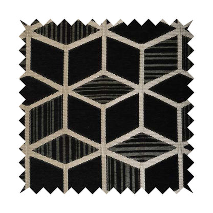 Vegas Black Gold Shiny Geometric Cube Design Soft Chenille Upholstery Fabric JO-246 - Handmade Cushions