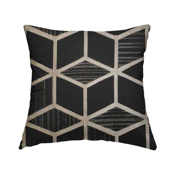 Vegas Black Gold Shiny Geometric Cube Design Soft Chenille Upholstery Fabric JO-246 - Handmade Cushions