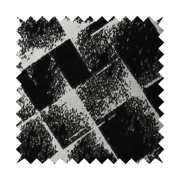 Vegas Black Silver Shiny Geometric Design Soft Chenille Upholstery Fabric JO-247