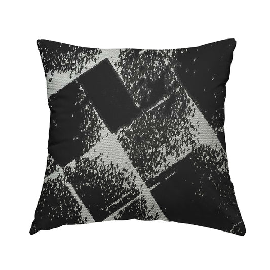 Vegas Black Silver Shiny Geometric Design Soft Chenille Upholstery Fabric JO-247 - Handmade Cushions