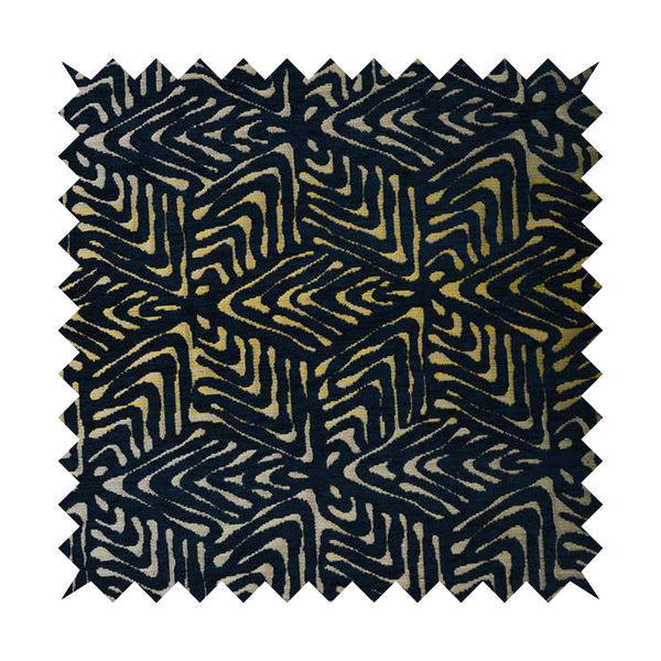 Hollywood Navy Blue Gold Shiny Geometric 3D Chequer Cube Design Soft Chenille Upholstery Fabric JO-248 - Roman Blinds