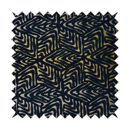 Hollywood Navy Blue Gold Shiny Geometric 3D Chequer Cube Design Soft Chenille Upholstery Fabric JO-248 - Roman Blinds