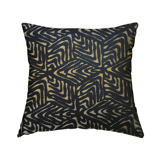 Hollywood Navy Blue Gold Shiny Geometric 3D Chequer Cube Design Soft Chenille Upholstery Fabric JO-248 - Handmade Cushions