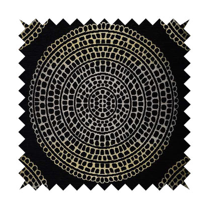 Hollywood Black Gold Shiny Circle Shaped Bulls Eye Design Soft Chenille Upholstery Fabric JO-249 - Handmade Cushions