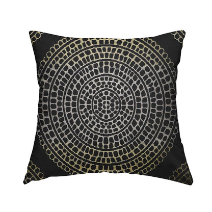 Hollywood Black Gold Shiny Circle Shaped Bulls Eye Design Soft Chenille Upholstery Fabric JO-249 - Handmade Cushions