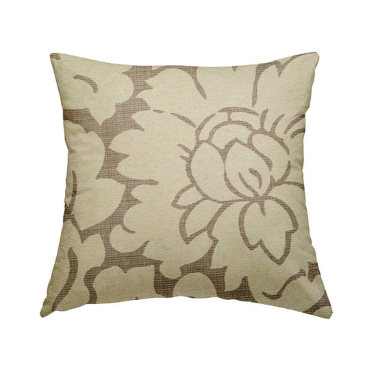 Beige Floral Design With Silver Shine Background Soft Chenille Upholstery Fabric JO-251 - Handmade Cushions