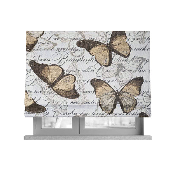 Natural White Pale Brown Colour Butterfly Animal Inspired Soft Chenille Upholstery Fabric JO-253 - Roman Blinds
