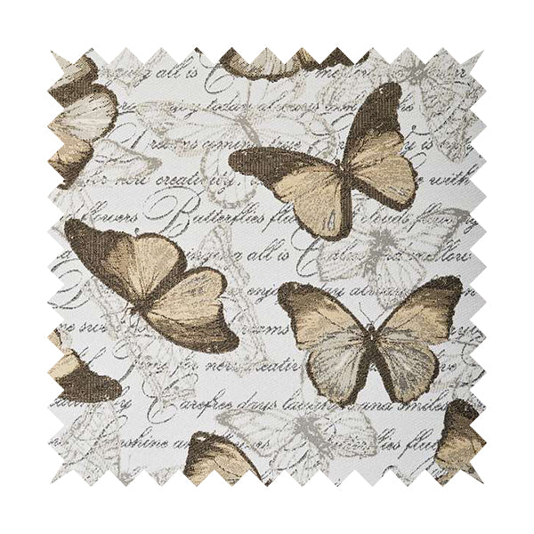 Natural White Pale Brown Colour Butterfly Animal Inspired Soft Chenille Upholstery Fabric JO-253 - Handmade Cushions