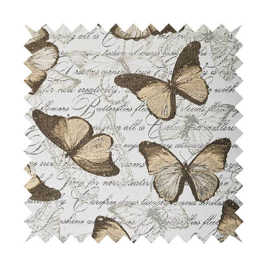 Natural White Pale Brown Colour Butterfly Animal Inspired Soft Chenille Upholstery Fabric JO-253