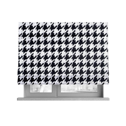 Black White Checked Dog Tooth Pattern Soft Chenille Upholstery Fabric JO-255 - Roman Blinds