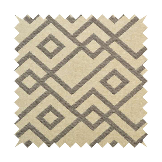 Beige Brown Geometric Pattern Soft Cotton Feel Chenille Upholstery Fabric JO-258