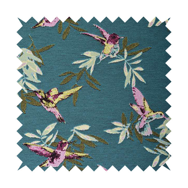 Blue Green Colour Kingfisher Bird Animal Pattern Fabric Chenille Upholstery Fabric JO-259