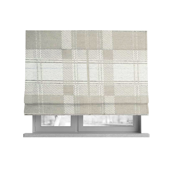 Highland Collection Luxury Soft Like Cotton Checked Pattern Silver Colour Chenille Upholstery Fabric JO-261 - Roman Blinds