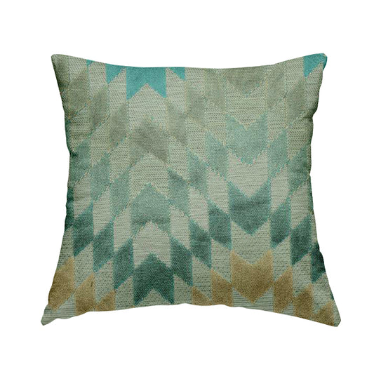 Geometric Kilim Pattern Inspired Cut Velvet Material Teal Beige Coloured Upholstery Fabric JO-281 - Handmade Cushions