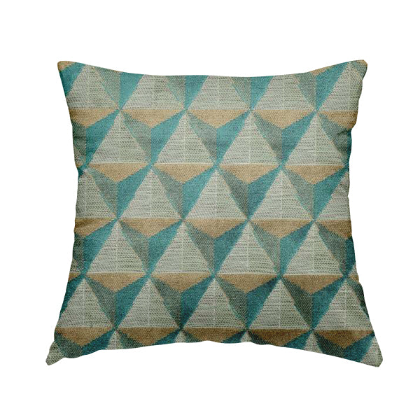 Geometric Pyramid Pattern Inspired Cut Velvet Material Teal Beige Coloured Upholstery Fabric JO-285 - Handmade Cushions