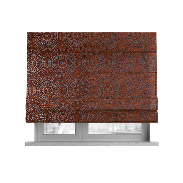 Azima Modern Planet Round Pattern Orange Silver Shine Upholstery Fabric JO-305 - Roman Blinds
