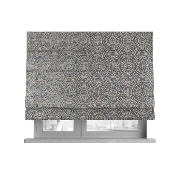 Azima Modern Planet Round Pattern Grey Silver Shine Upholstery Fabric JO-307 - Roman Blinds