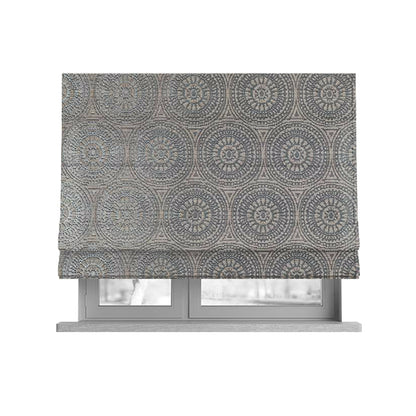 Azima Modern Planet Round Pattern Grey Silver Shine Upholstery Fabric JO-307 - Roman Blinds