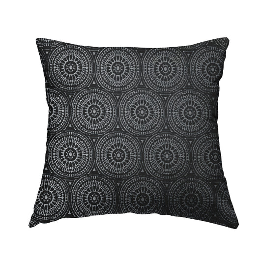 Azima Modern Planet Round Pattern Black Silver Shine Upholstery Fabric JO-308 - Handmade Cushions