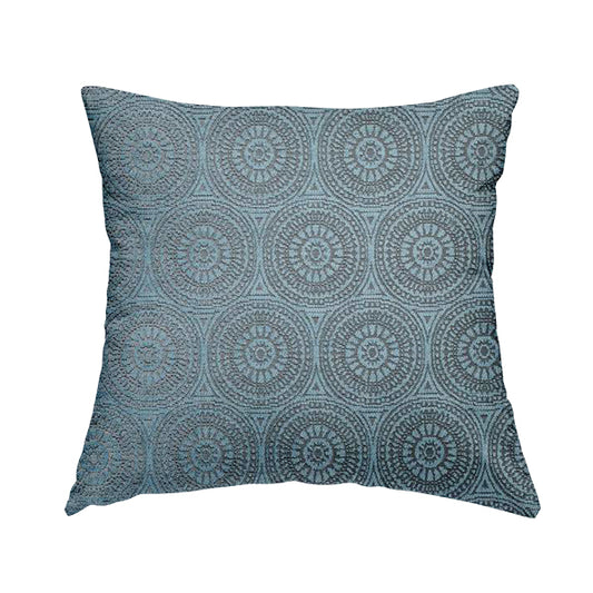 Azima Modern Planet Round Pattern Light Blue Silver Shine Upholstery Fabric JO-310 - Handmade Cushions