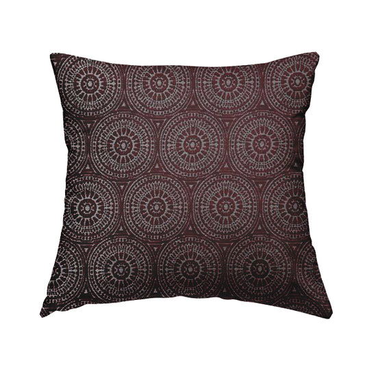 Azima Modern Planet Round Pattern Plum Burgundy Silver Shine Upholstery Fabric JO-312 - Handmade Cushions