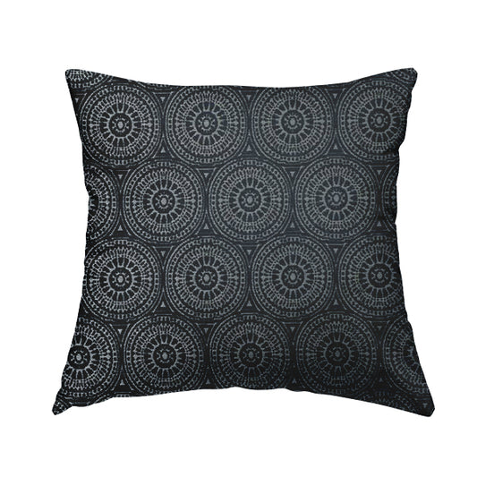 Azima Modern Planet Round Pattern Navy Blue Silver Shine Upholstery Fabric JO-313 - Handmade Cushions