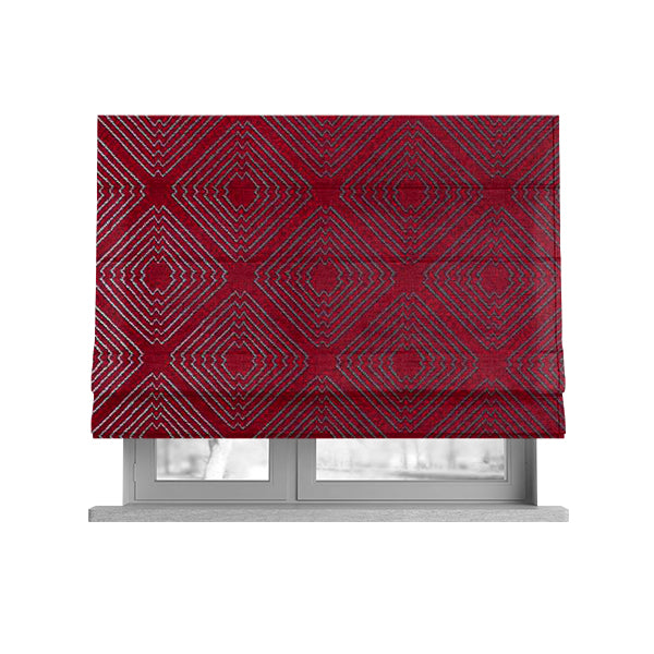 Azima Modern Sharp Geometric Pattern Red Silver Shine Upholstery Fabric JO-316 - Roman Blinds