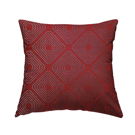 Azima Modern Sharp Geometric Pattern Red Silver Shine Upholstery Fabric JO-316 - Handmade Cushions